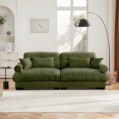 130" Modular Sectional Sofa with Movable Ottoman, Velvet Upholstered, Green Y4976