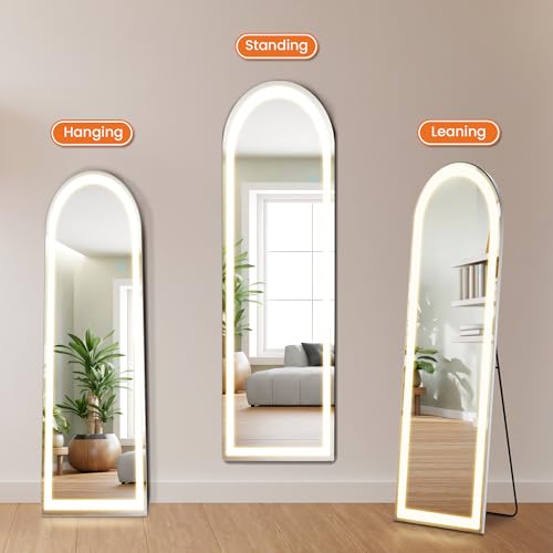 Arched Full Length Mirror with LED Lights, 60"x16" Floor Mirror with Stand T719302