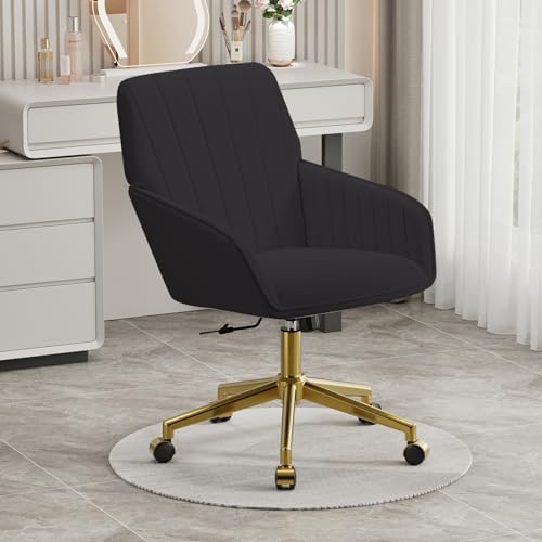 Velvet Home Office Chair with Gold Base, Swivel Desk Chair with Wheels (Cream) Z435471