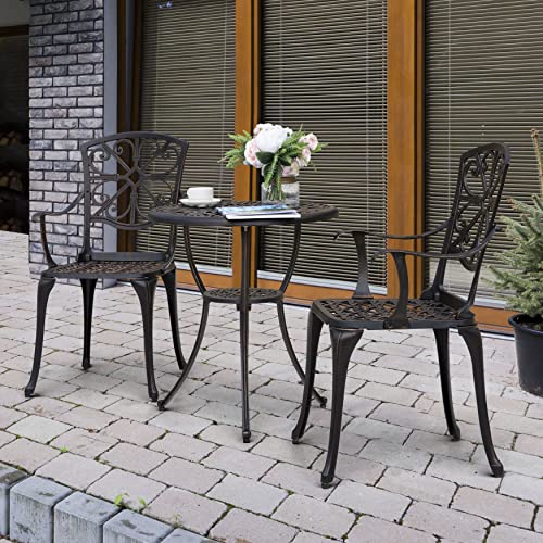 NUU GARDEN 3 Piece Cast Aluminum Bistro Set with Umbrella Hole, Black N80118