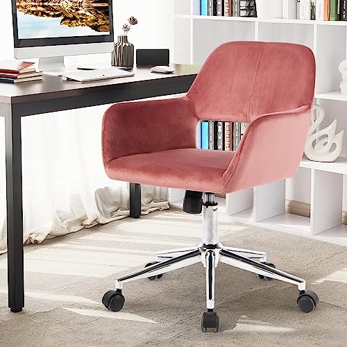 FurnitureR Fabric Upholstered Office Chair with Wheels, Adjustable Mid Back, Beige O766754