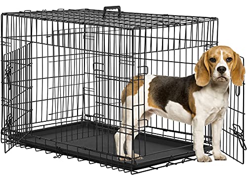 BestPet 42 Inch Folding Metal Wire Dog Crate with Double-Door and Removable Tray O49217