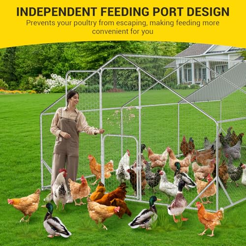 Large Metal Chicken Coop Walk-in Poultry Cage with Waterproof Cover, Double Lockable Doors X5588