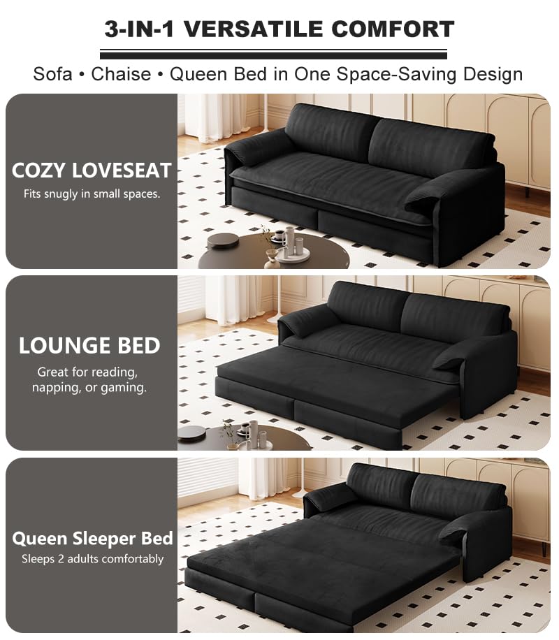 Queen Size Futon Sofa Bed with 2 Pillows, Blue V9731