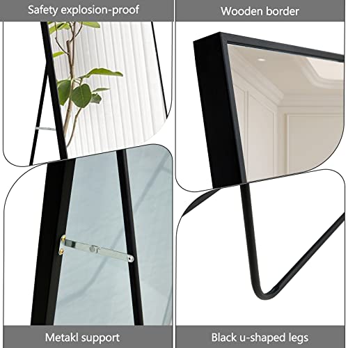 WIIS' IDEA Full Length Mirror with Stand, 59"x16" Floor Mirror, Black O584483