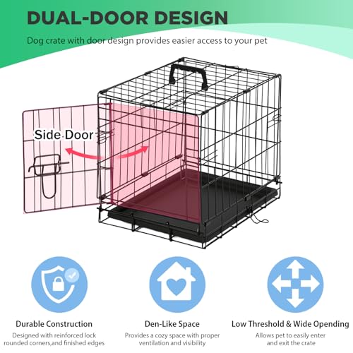 BestPet 42 Inch Folding Metal Wire Dog Crate with Double-Door and Removable Tray O49217
