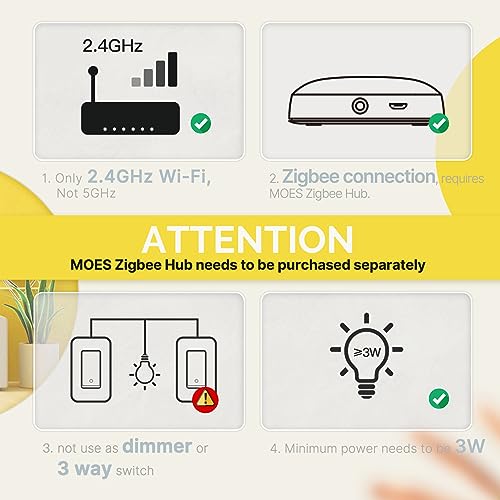 MOES Zigbee Smart Switch, No Neutral Wire, Single Pole, Works with Alexa & Google Assistant V385606