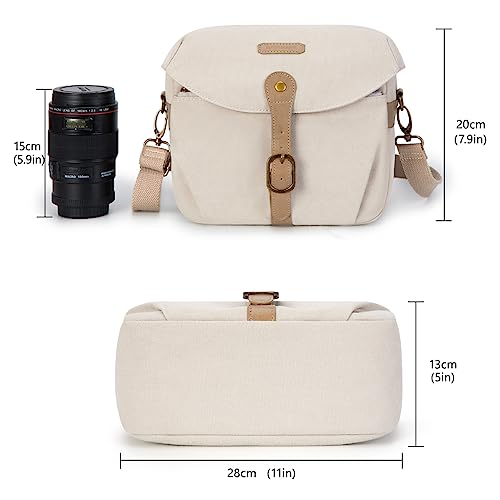 BAGSMART Canvas Crossbody Camera Bag with Rain Cover, Khaki U43920