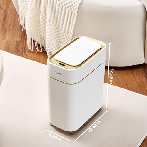 Pukomc Automatic Sensor Trash Can 2.3 Gallon Touchless Lid Quiet Close White Gold A928188