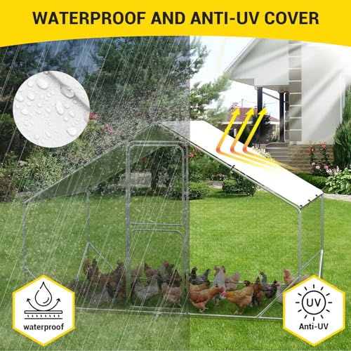 Large Metal Chicken Coop Walk-in Poultry Cage with Waterproof Cover, Double Lockable Doors X5588