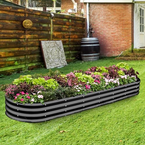 Land Guard 8ft Galvanized Raised Garden Bed Kit, Oval Metal Outdoor Planter Box, Silver D8675