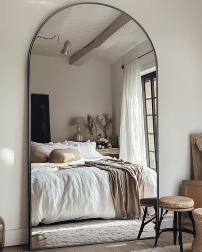 Arched Full Length Floor Mirror 76"x34" Black Freestanding I957