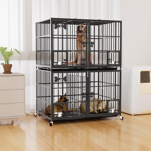 aboxoo 42/48 inch Heavy Duty Metal Dog Crate for Large Dogs with Wheels and Tray M5685
