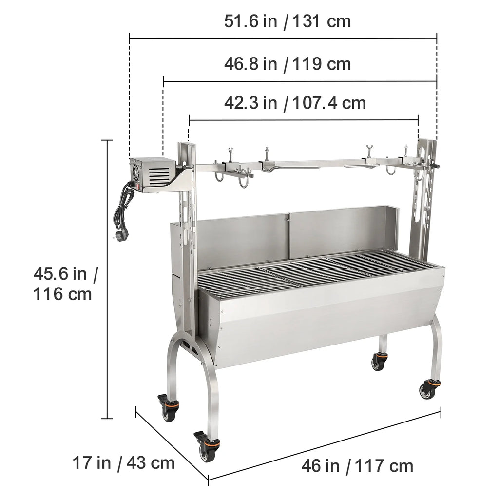 SKYSHALO 46" Rotisserie BBQ Grill for Pig Lamb Chicken J159