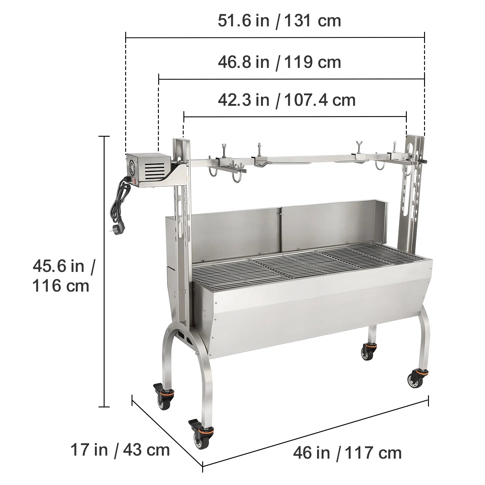 SKYSHALO 46" Rotisserie BBQ Grill for Pig Lamb Chicken J159