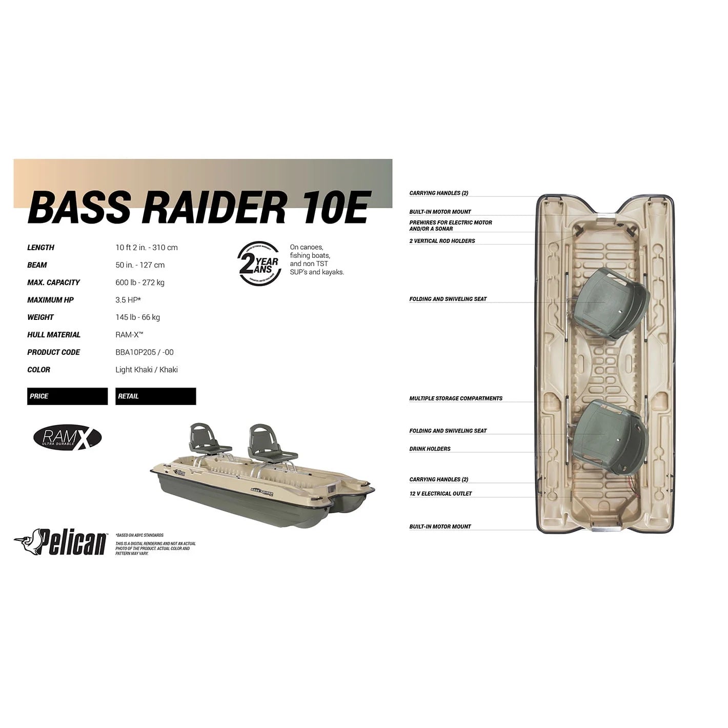 Pelican Bass Raider 10 ft 2-Person Fishing Boat R2573