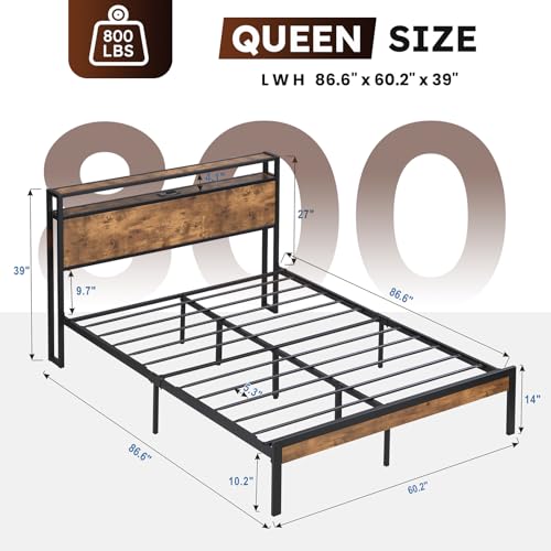 Queen Size Bed Frame with 4 Storage Drawers, LED, Charging Station, Gray L1115
