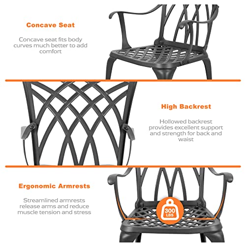 NUU GARDEN 3 Piece Cast Aluminum Bistro Set with Umbrella Hole, Black N80118