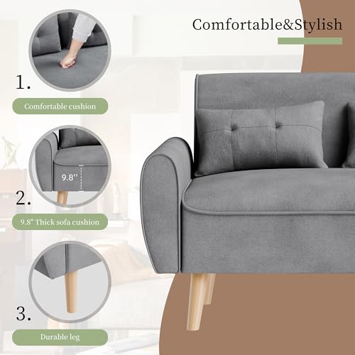 Vongrasig 47" Modern Loveseat Sofa, Mid Century Linen Fabric, Dark Gray O910