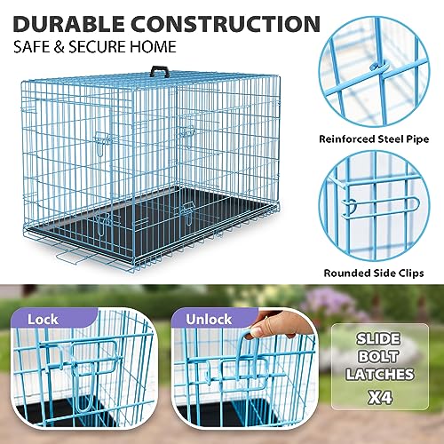 BestPet 42 Inch Folding Metal Wire Dog Crate with Double-Door and Removable Tray O49217