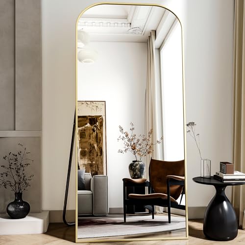 Full Length Mirror 56x21 Inch Arched Floor Standing Wall Mountable Black J48657
