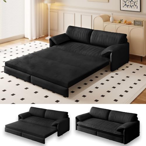 Queen Size Futon Sofa Bed with 2 Pillows, Blue V9731