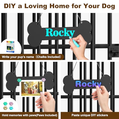 Easycom 41" Foldable Dog Crate Furniture with Adjustable Bowls, Rustic Brown M74490