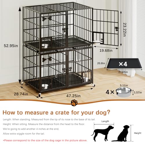 aboxoo 42/48 inch Heavy Duty Metal Dog Crate for Large Dogs with Wheels and Tray M5685