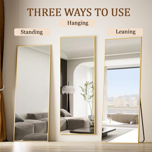 Koonmi Large Full Length Mirror with Stand, Aluminum Alloy Frame, Black G7504