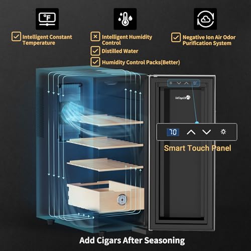 KingChii 16L Electric Cigar Humidor Cabinet with Temperature Control and Spanish Cedar Shelves H300
