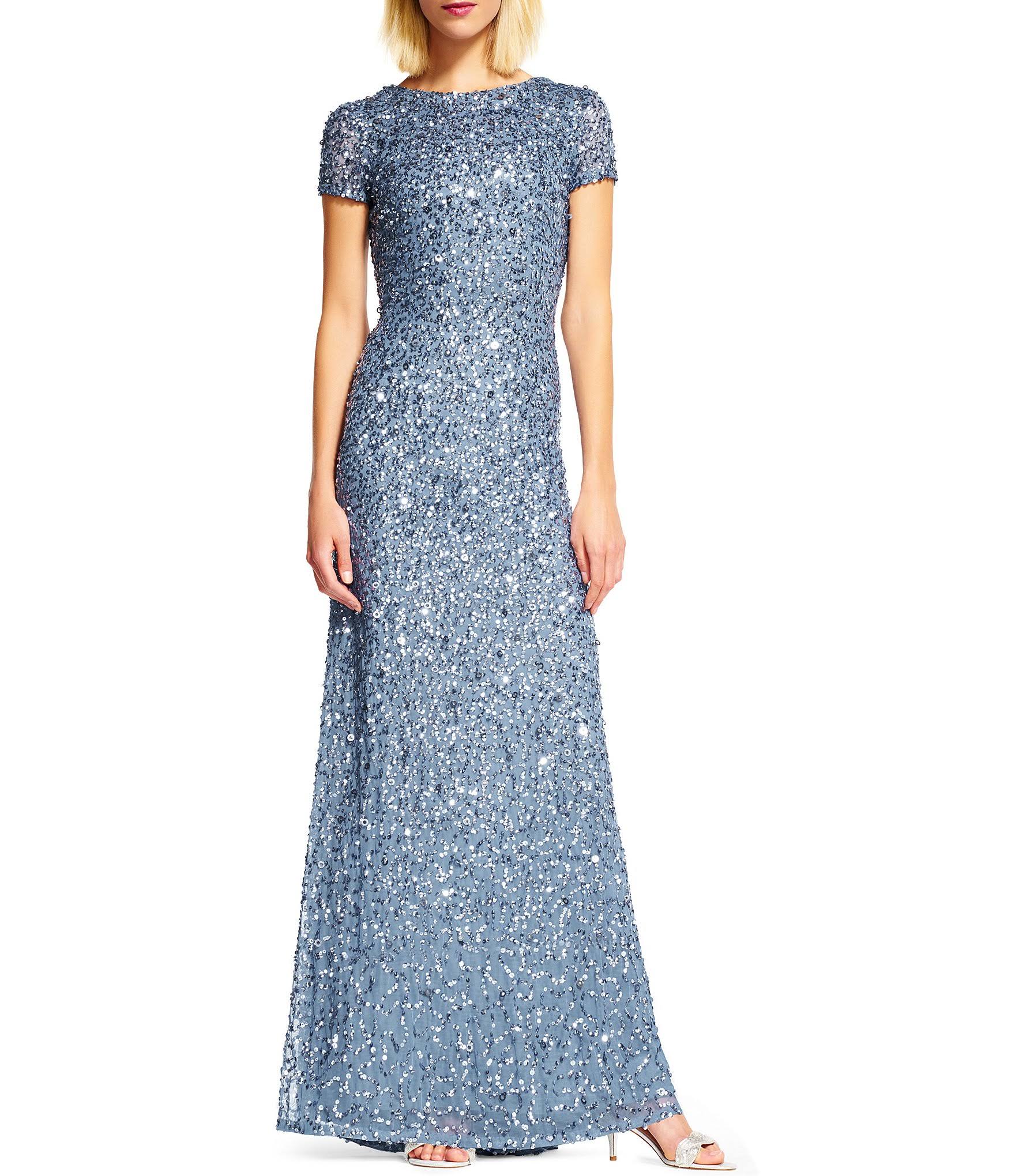 Adrianna Papell Scoop Back Sequin Gown, Blush, Size 2 B249808