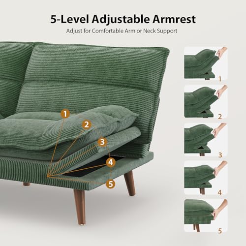 Pipishell Convertible Futon Sofa Bed, 66" Corduroy, Grey L81220