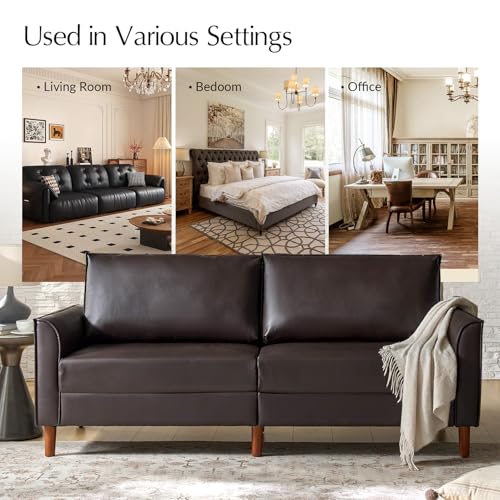 HULALA HOME 78" Faux Leather Sofa with Solid Wood Legs, Brown W53231
