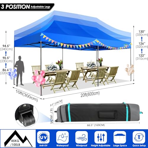 COBIZI 10x20 Heavy Duty Pop Up Canopy Tent with 6 Sidewalls, White A84790