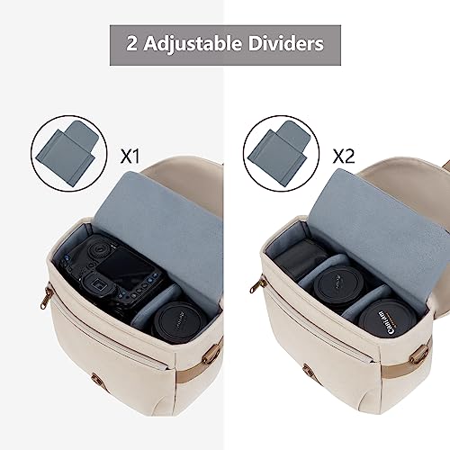 BAGSMART Canvas Crossbody Camera Bag with Rain Cover, Khaki U43920
