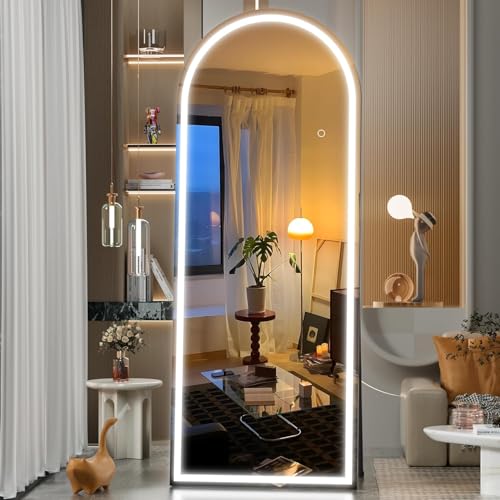 Arched Full Length Mirror with LED Lights, 60"x16" Floor Mirror with Stand T719302