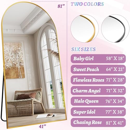 Arched Full Length Floor Mirror 76"x34" Black Freestanding I957