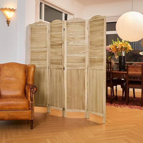 Room Partitions and Dividers, 5.6 Ft Tall Folding Wood Screen, 4 Panels S6959