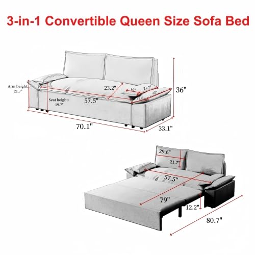 Queen Size Futon Sofa Bed with 2 Pillows, Blue V9731