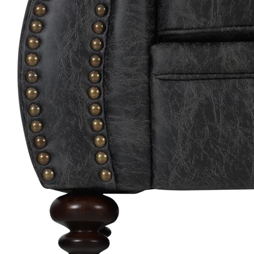 Mid-Century 3-Seater Sofa with Rivet Design, Removable Cover and Solid Wood Frame I150