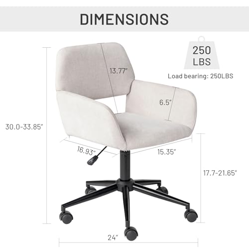 FurnitureR Fabric Upholstered Office Chair with Wheels, Adjustable Mid Back, Beige O766754