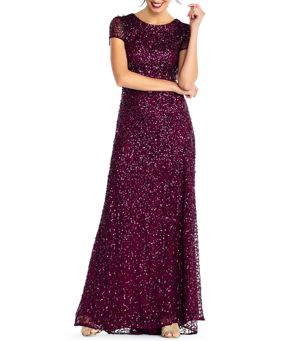 Adrianna Papell Scoop Back Sequin Gown, Blush, Size 2 B249808