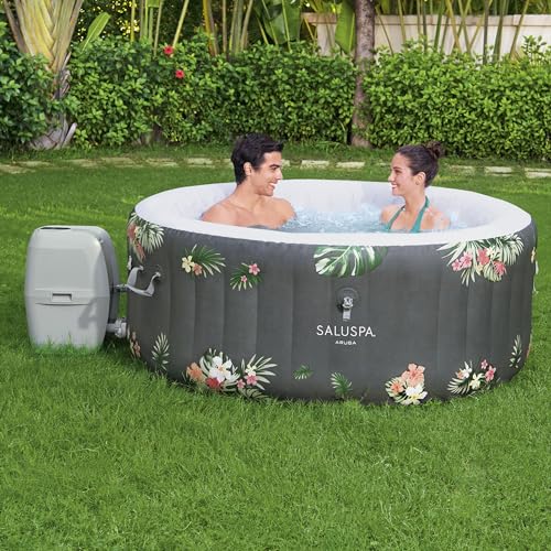 Bestway SaluSpa Aruba AirJet Inflatable Hot Tub, 67 x 26 Inch Round Portable Spa with Cover, Gray S258640