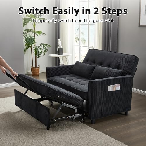 Corduroy Sleeper Sofa Bed with USB Port and Side Pockets, Beige I998