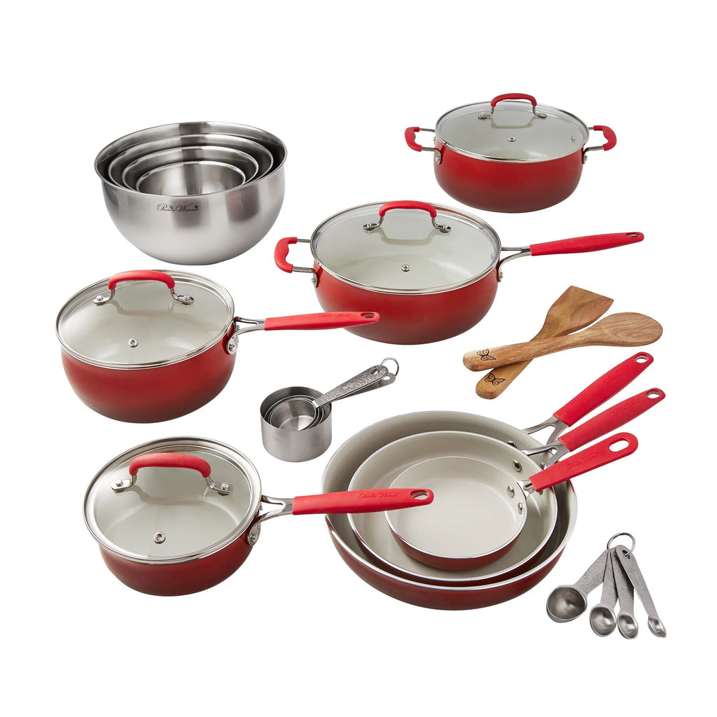 The Pioneer Woman 25 Piece Ceramic Nonstick Cookware Set, Ombre Teal T370