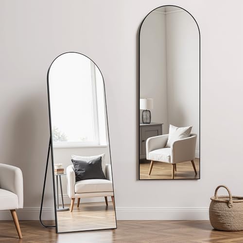Simple Deluxe Arched Full Length Floor Mirror with Stand, 59"x16", Black U968