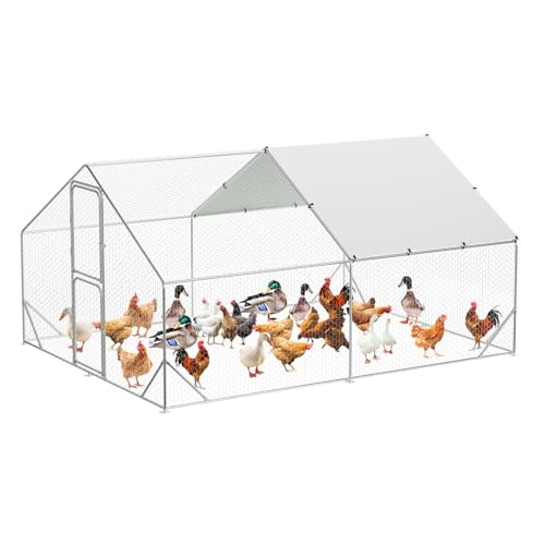 Large Metal Chicken Coop Walk-in Poultry Cage with Waterproof Cover, Double Lockable Doors X5588