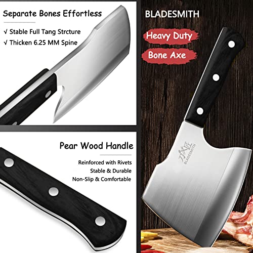BLADESMITH Meat Cleaver Bone Chopper Knife, 6.3'' Stainless Steel Blade with Pear Wood Handle Q434