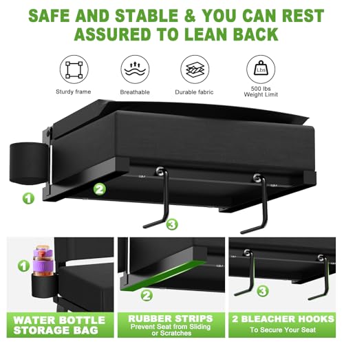 Stadium Seat with Back Support, Portable Bleacher Seat, Black V308
