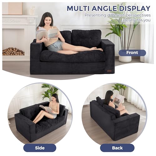 MAXYOYO 3 Seater Boneless Floor Sofa with Tufted Cushion, Beige A96326